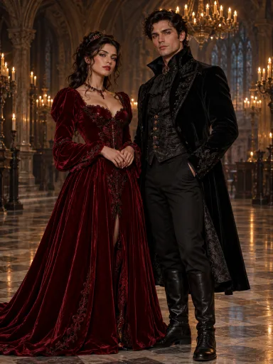 Vampire Ballroom Duo — AI-generated costume illustrations · your result will vary