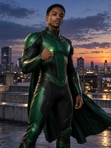 Emerald Guardian — AI-generated costume illustrations · your result will vary