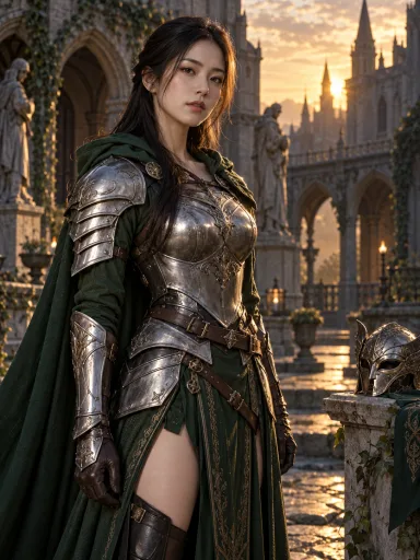 Green-Cloaked Knight — AI-generated costume illustrations · your result will vary