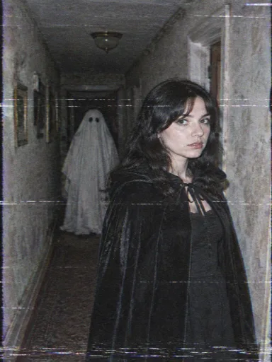 VHS Haunted Hallway — AI-generated costume illustrations · your result will vary